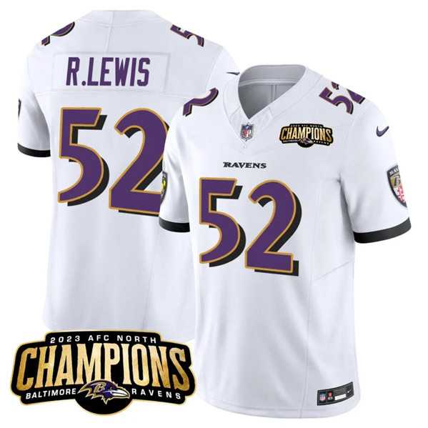 Men & Women & Youth Baltimore Ravens #52 Ray Lewis White 2023 F.U.S.E. AFC North Champions Vapor Limited Jersey->baltimore ravens->NFL Jersey